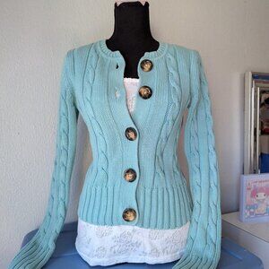 vintage old navy cable knit blue teal cardigan